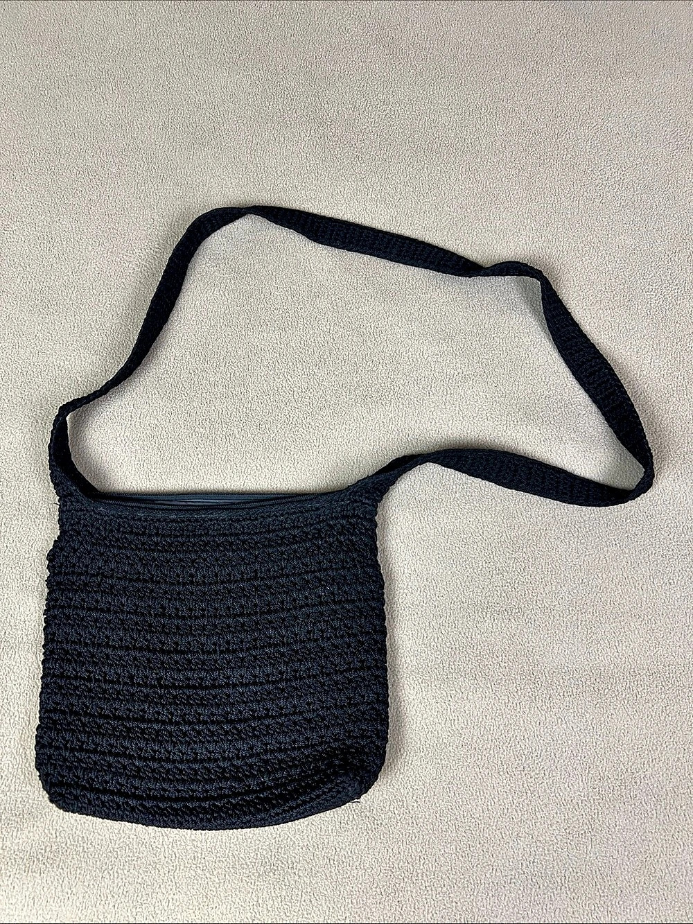 The Sak Crochet Style Purse, 10" L X 9.5" H. Shoulder Bag. Black.